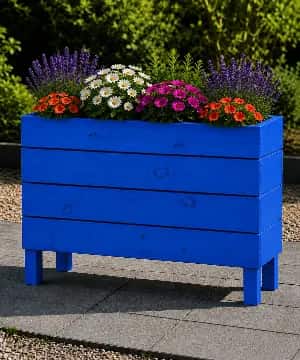 Ahşap Dış Mekan Saksı Mavi 60x30x100 - 1
