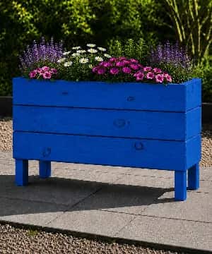 Ahşap Dış Mekan Saksı Mavi 50x30x100 - 1