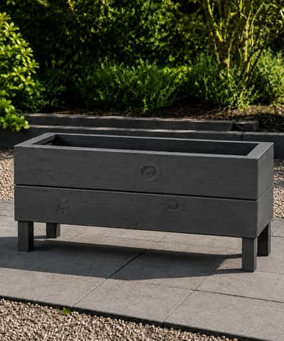 Ahşap Dış Mekan Saksı Pervazlı Antrasit 35x30x100