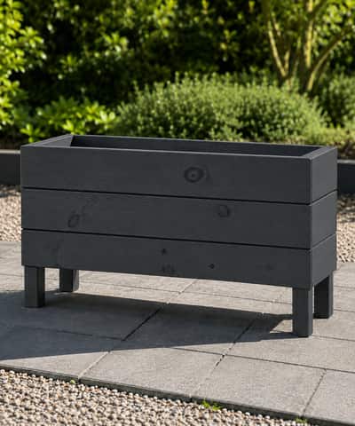 Ahşap Dış Mekan Saksı Antrasit 50x30x100