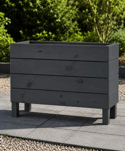 Ahşap Dış Mekan Saksı Antrasit 60x30x100