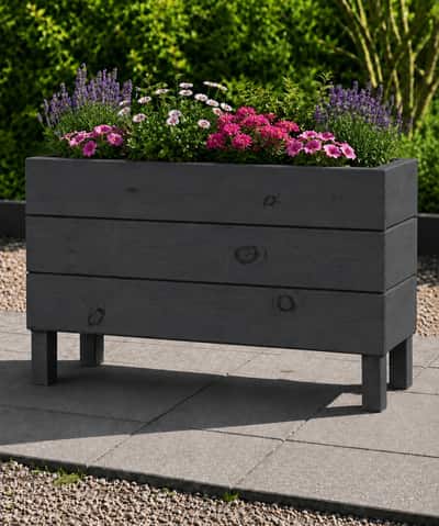 Ahşap Dış Mekan Saksı Antrasit 50x30x100 